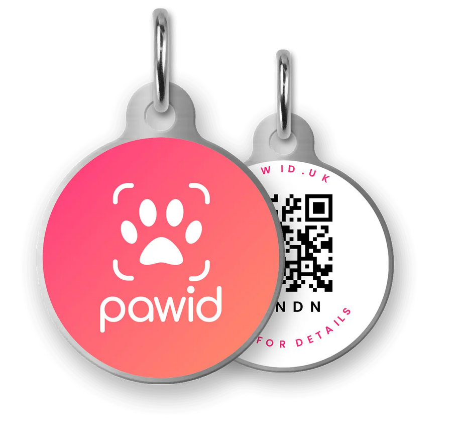 Paw ID QR code pet tag in multiple colours