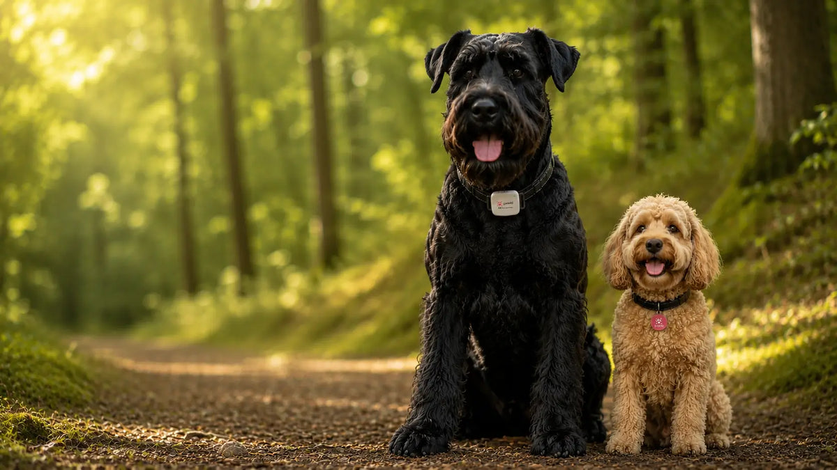 Dog and cat wearing Paw ID QR pet tags